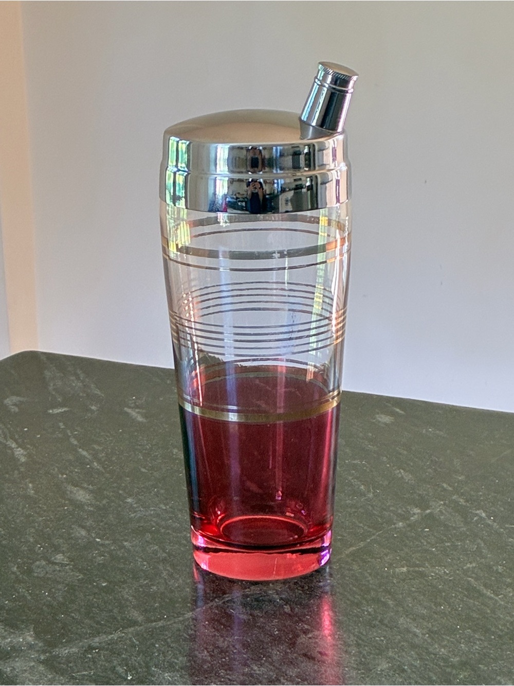 Vintage 1930s Art Deco Glass Cocktail Shaker Derby Shelton Silver Co Ruby Red